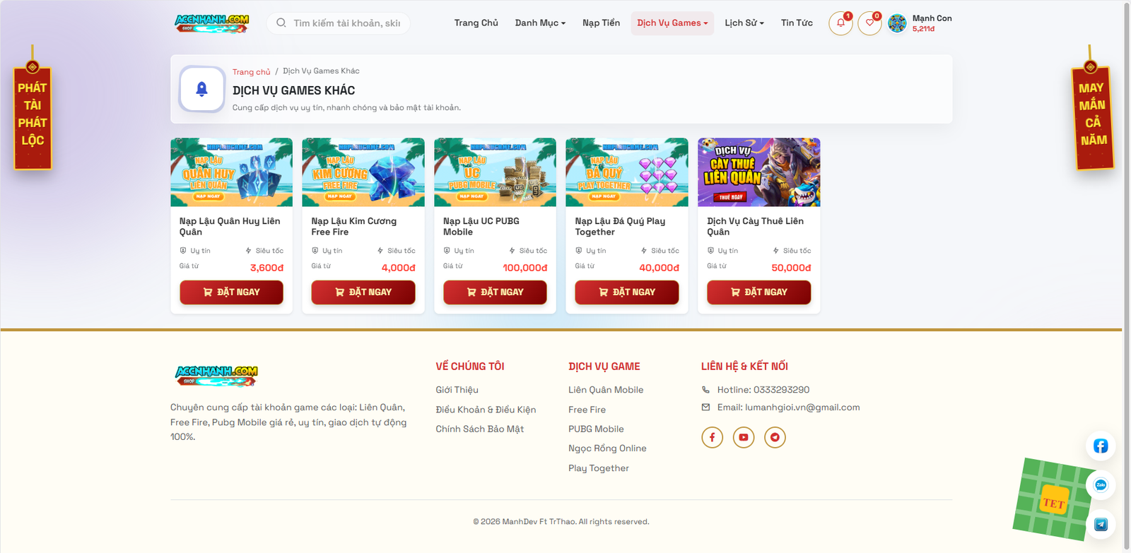 [SHOP NICK] SHOP ACC GAME TỰ ĐỘNG - DỊCH VỤ ĐA GAME