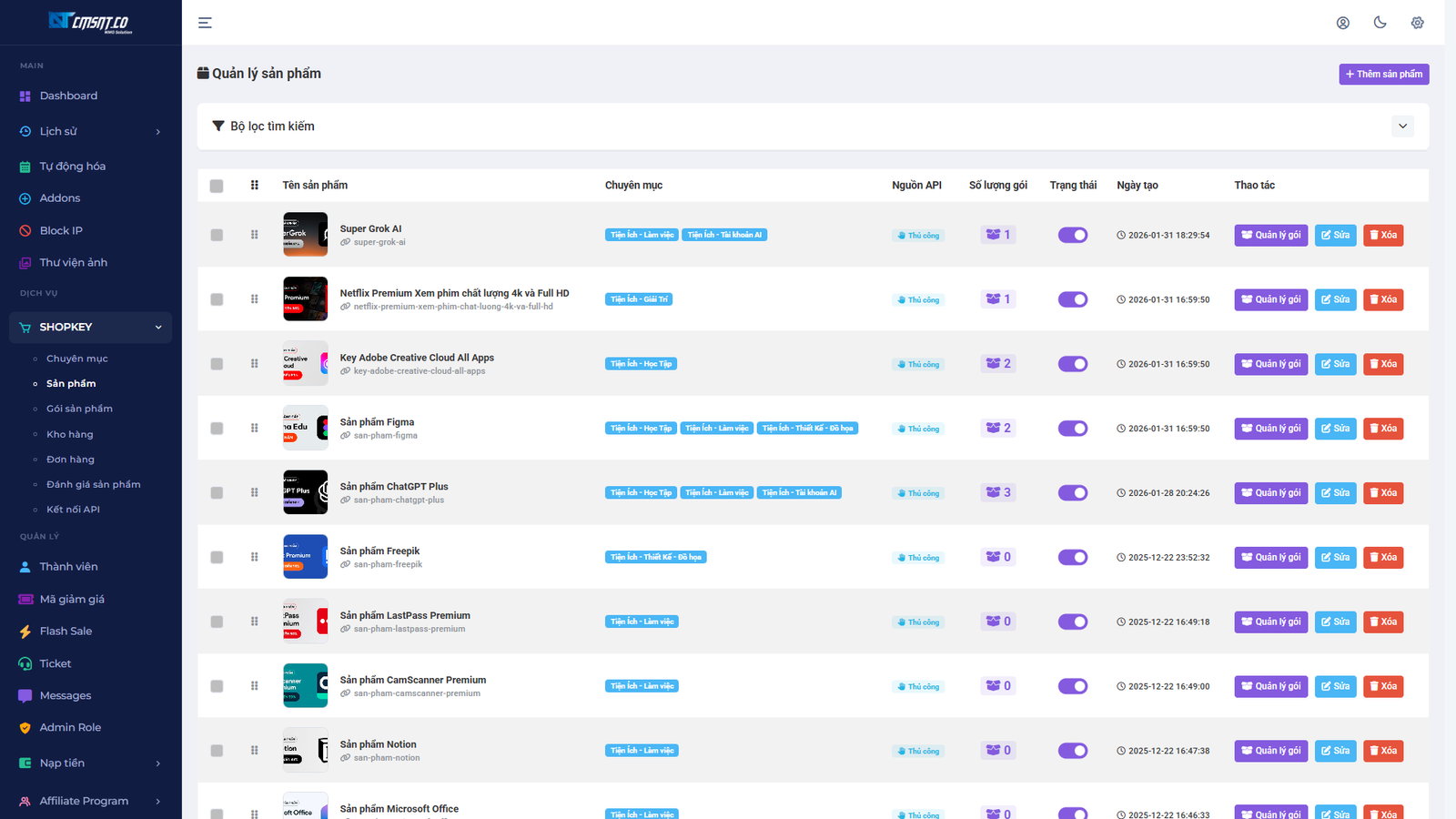 [SHOPKEY 1.2.2] Tạo website bán tài khoản Premium, bán tài khoản digital