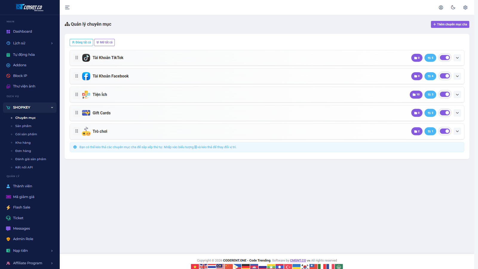 [SHOPKEY 1.2.2] Tạo website bán tài khoản Premium, bán tài khoản digital