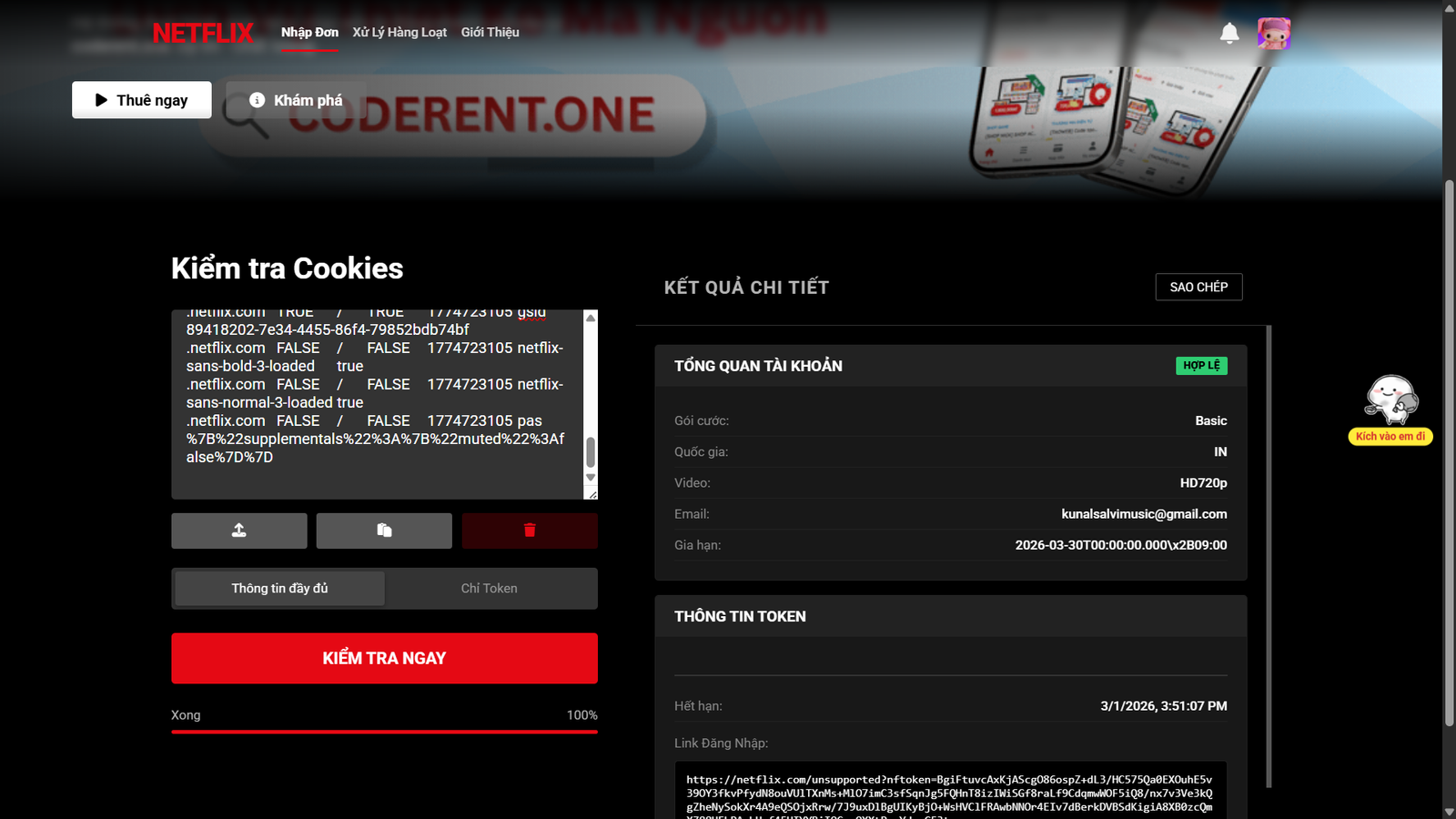 [ UTILITIES ] Mã Nguồn Website Check Thông Tin Cookie Netflix