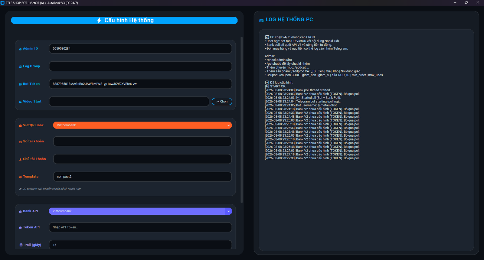 [ SHARE ] Telegram Shop Bot - Giải Pháp Bán Hàng Tự Động Hóa 24/7 (VietQR + Coderent API)