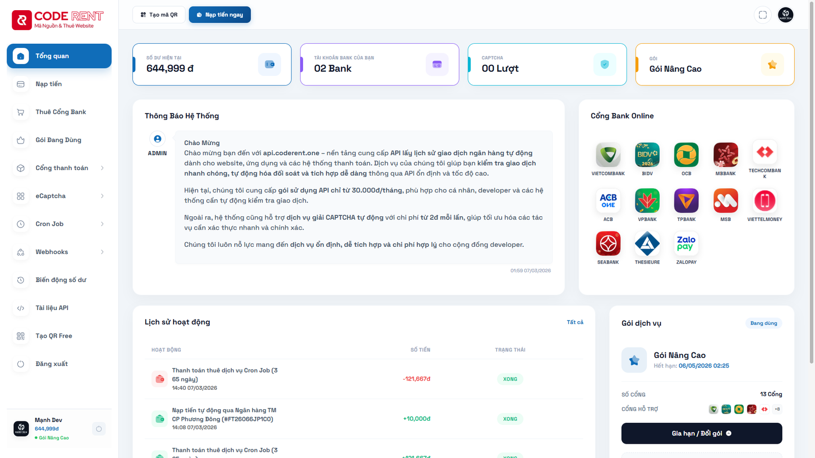 [ApiBank] Source Cho Thuê Api Bank - Giải Capcha Gốc 2026