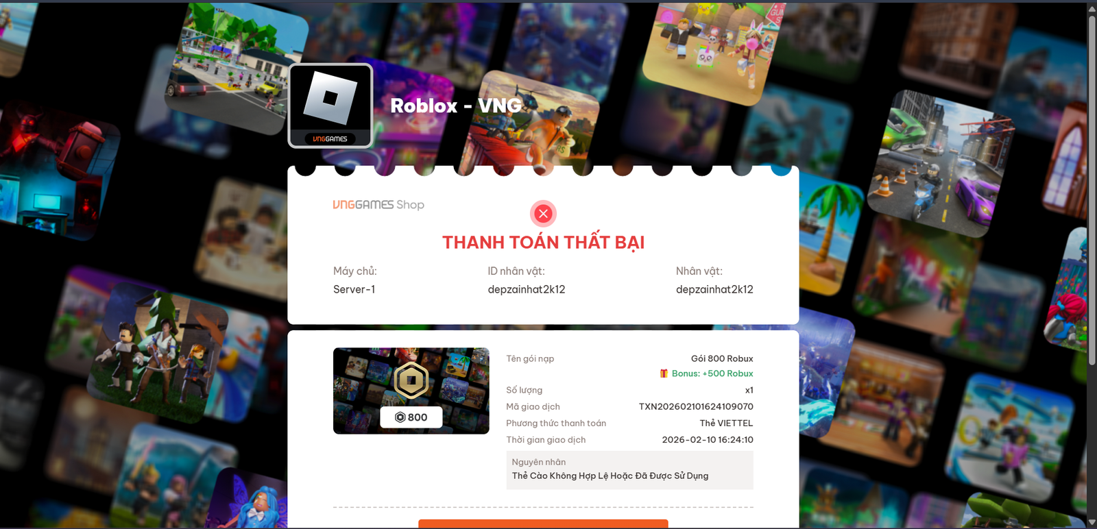 [ SHARE ] Code Nạp Thẻ Cào Game Roblox