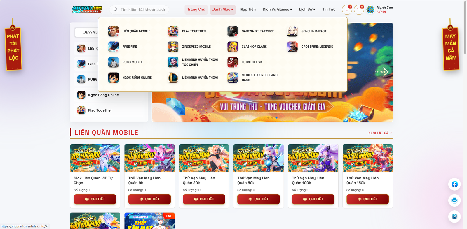 [SHOP NICK] SHOP ACC GAME TỰ ĐỘNG - DỊCH VỤ ĐA GAME